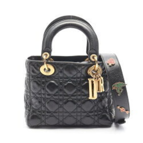 Dior Lady Cannage Handbag Leather Black - Picture 1 of 8